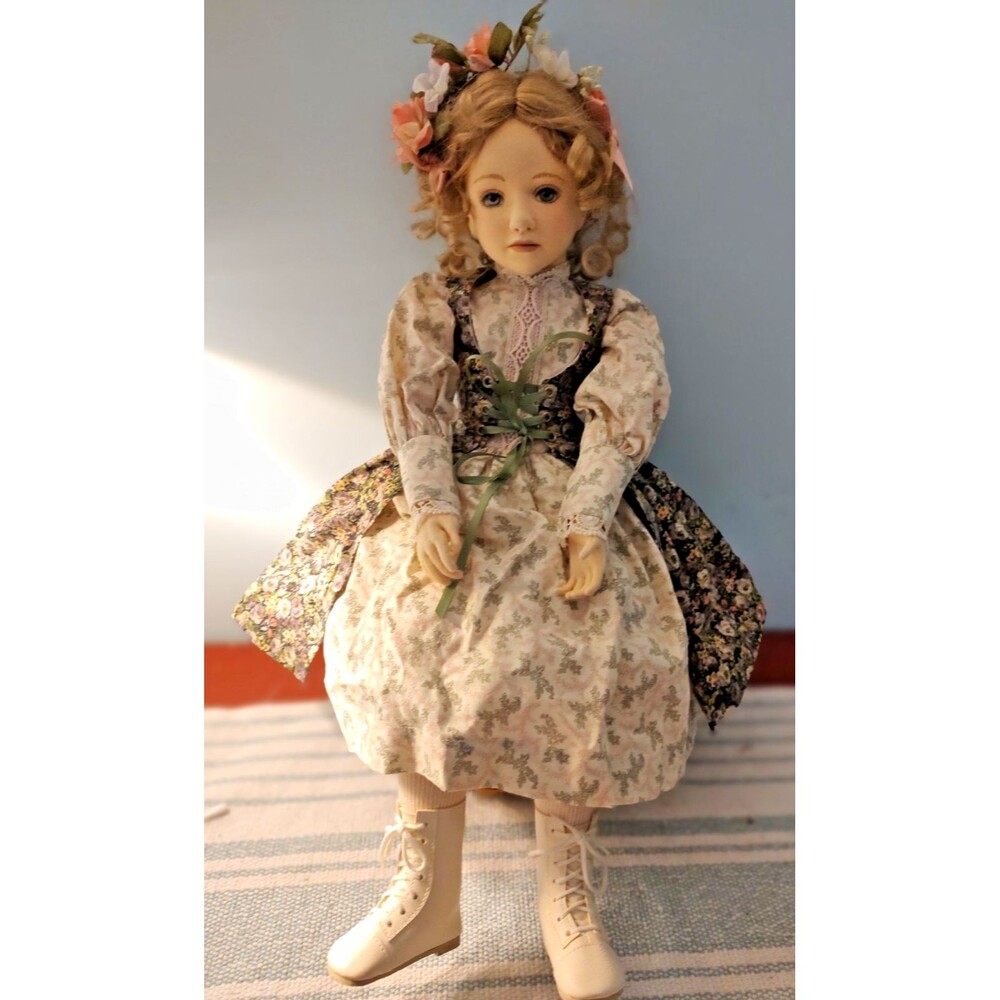 Vintage 2009 Judy Rankin Cloth & Felt Face Doll Jointed Head Beautiful 24" Tall